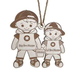 Big Brother with Little Brother Personalized White Wood Ornament