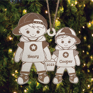 Big Brother with Little Brother Personalized White Wood Ornament