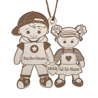 Big Brother with Little Sister Personalized White Wood Ornament