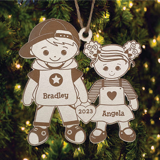 Big Brother with Little Sister Personalized White Wood Ornament