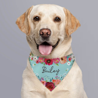 Floral aqua pet bandana with name