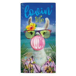 Paradise Llama with Bubble Gum Name Velour Beach Towel