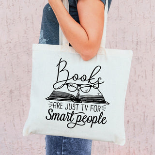Canvas tote bag with books and glasses