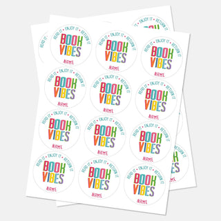 Book Vibes Personalized Round Sticker - Set of 48