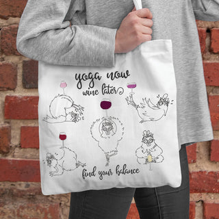 Yoga Now, Wine Later Silly Yoga Chickens Canvas Tote Bag