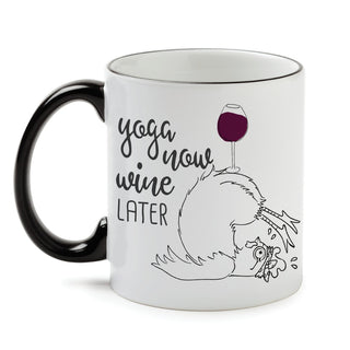 Silly Yoga Chickens White Coffee Mug with Black Rim and Handle-11oz