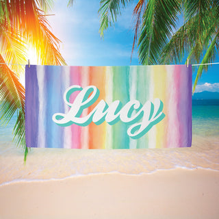 Tie Dye Stripes Personalized Pastel Velour Beach Towel