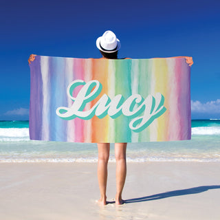 Tie Dye Stripes Personalized Pastel Velour Beach Towel