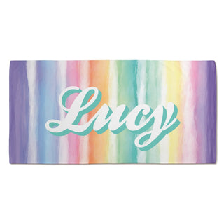 Tie Dye Stripes Personalized Pastel Velour Beach Towel