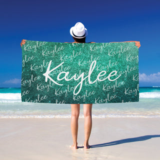 Aqua Mint Glitter Personalized Velour Beach Towel