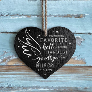 Hardest goodbye pet memorial hanging slate heart with name and date