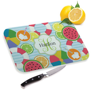 Summer fun glass cutting board with name and initial