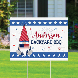 Patriotic gnome yard sign with name