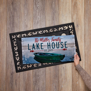 Family Lake House Personalized Ð 12x27 Inch Entry Mat  with Rubber Frame