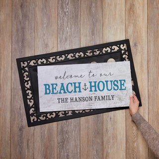 Welcome To Our Beach House Ð 12x27 Inch Entry Mat  with Rubber Frame
