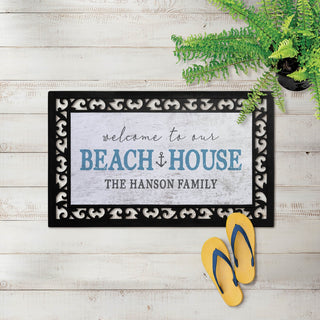 Welcome To Our Beach House Ð 12x27 Inch Entry Mat  with Rubber Frame