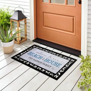 Beach house narrow doormat with frame and family name