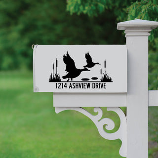 Ducks black mailbox decal with address