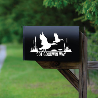 Ducks white mailbox decal with address