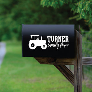 Family farm white mailbox decal with family name