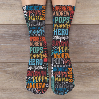 Grandpa words adult crew socks with name