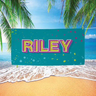 Pop Art Personalized Aqua Velour Beach Towel