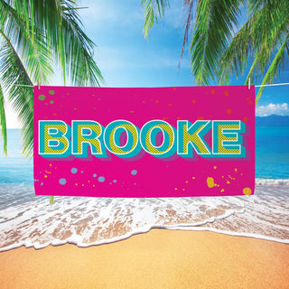 Pop Art Personalized Hot Pink Velour Beach Towel