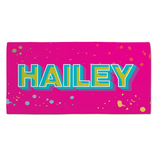 Pop Art Personalized Hot Pink Velour Beach Towel