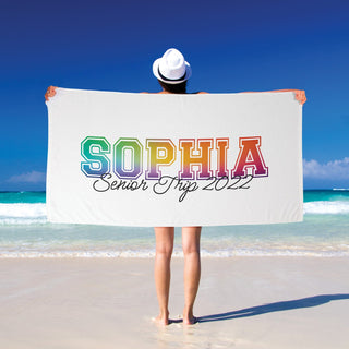 Colorful Varsity Personalized Velour Beach Towel