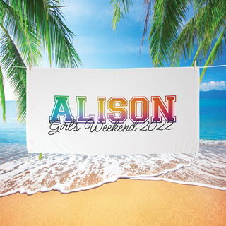 Colorful Varsity Personalized Velour Beach Towel