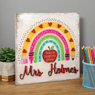 3D Layered Teacher Boho Chic Rainbow Personalized Wood Plaque