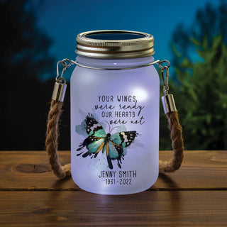 Butterfly memorial mason jar with name and date