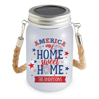 Patriotic Home Sweet Home Solar Mason Jar with White Lights
