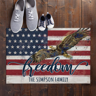 American flag standard doormat with family name