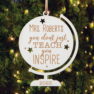 Teacher You Inspire Personalized White Wood Ornament