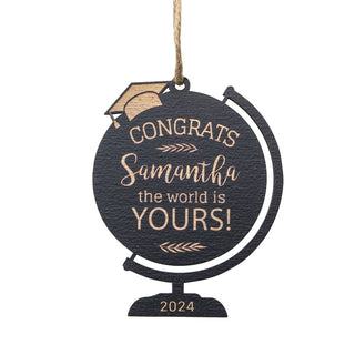 Graduate the world is Yours! Black Wood Ornament