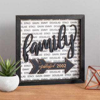 3D layered our family framed wall art with names and date