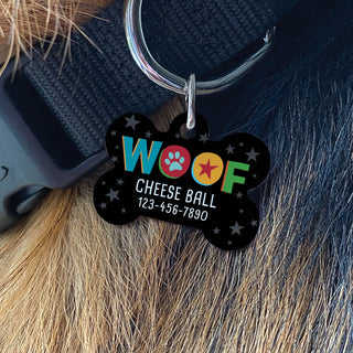 Woof with Stars Personalized Bone Shape Pet Tag