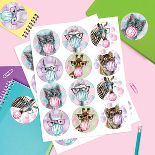 Bubble Gum Animals Personalized Sticker - Set of 48