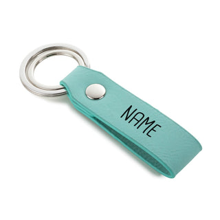 Print Name  Aqua Leatherette Key Ring