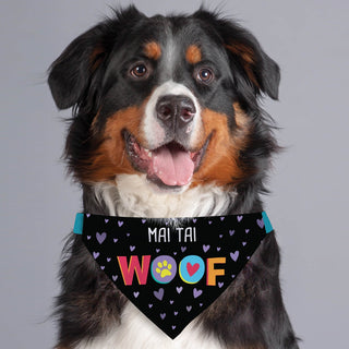 Woof with heart pet bandana with name