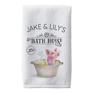 Piggy Bubble Bath Personalized Hand Towel