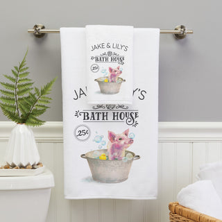 Piggy Bubble Bath Personalized Hand Towel