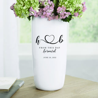 Wedding day ceramic vase with initial and date 