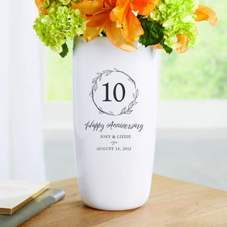 Happy Anniversary Wreath Personalized Ceramic Vase