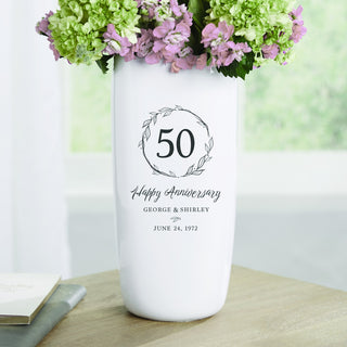 Happy anniversary ceramic vase with name and date