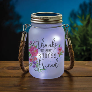 Thanks For Being A Badass Friend Solar Mason Jar With White Lights