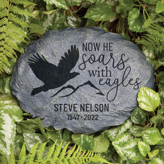 Now He Soars With Eagles Memorial Personalized Garden Stone
