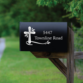 Cross white mailbox decal