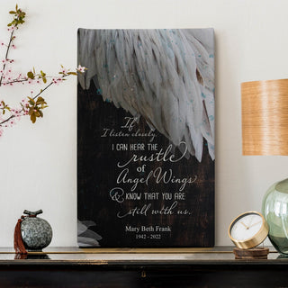 I Can Hear The Rustle of Angel Wings Personalized 10x16 Memorial Canvas